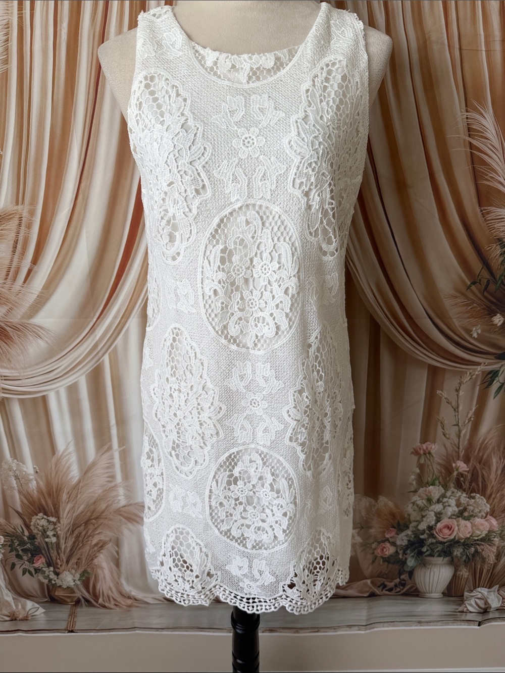 Monteau White Crochet Tank Mini Dress